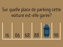 Sur quelle place de parking cette voiture est-elle garée ?
Il y a 6 places numérotées, la voiture est placée sur la cinquième
A droite de la voiture : 16, 06, 68, 88
A gauche de la voiture : 98